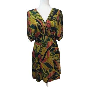 NWT Kokoon Tropical Print Lightweight Faux Wrap Resortwear Travel Midi Dress - M
